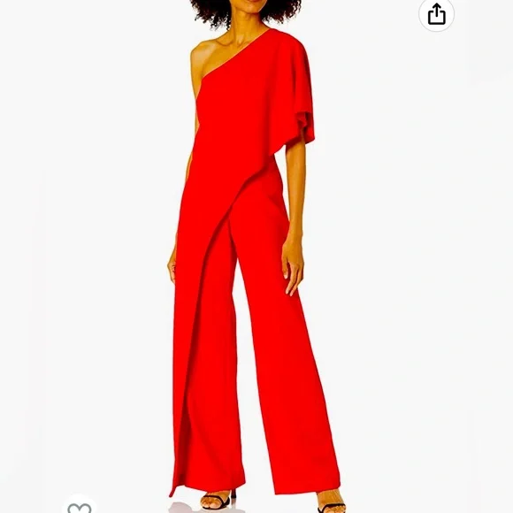 Red One Shoulder Chic Dressy Jumpsuit- Adrianna Papell womens Size 14